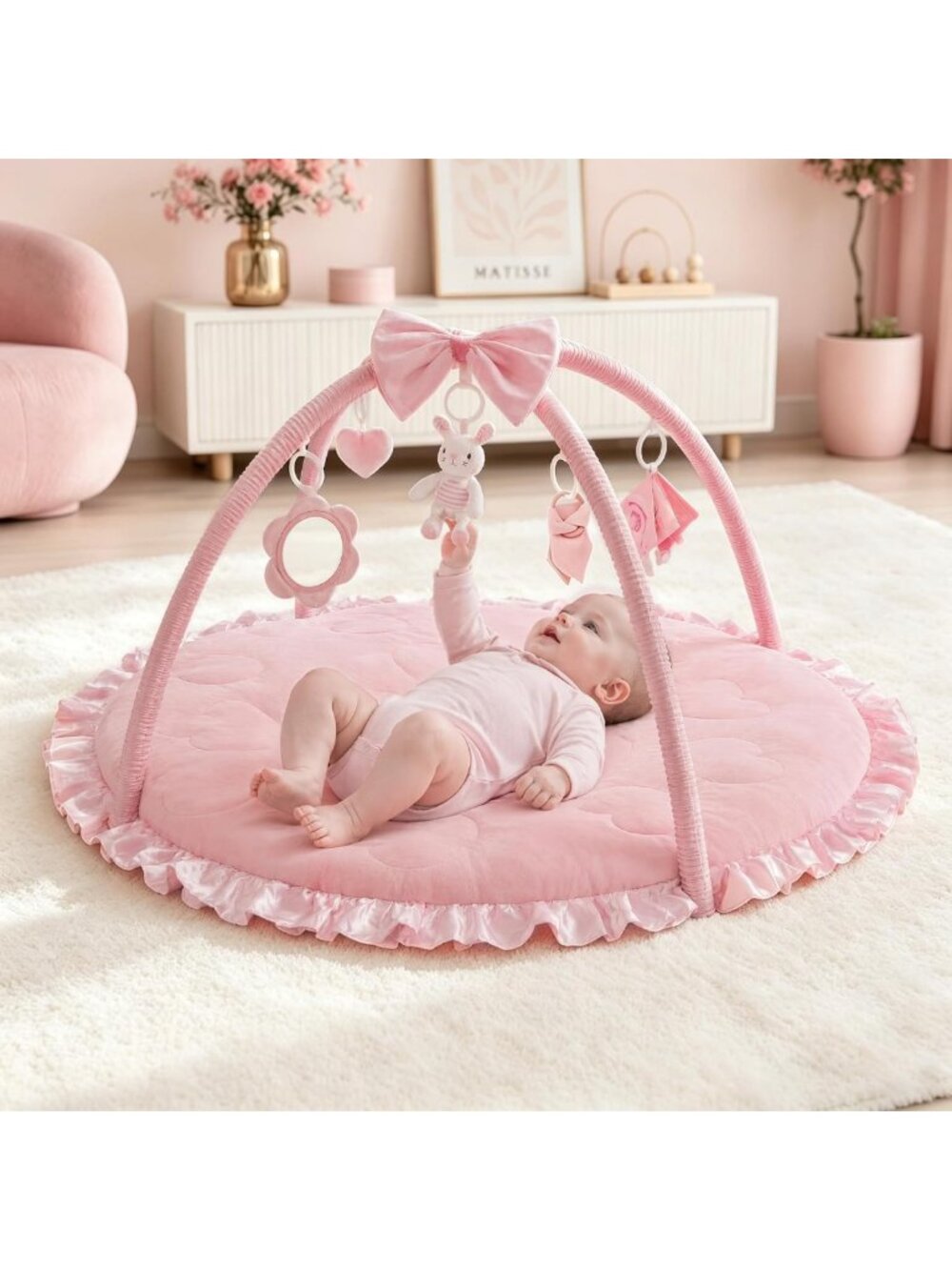 Sweetheart Baby Girl Tummy Time Mat Play Gym with 6 Sensory Toys & Fun Features